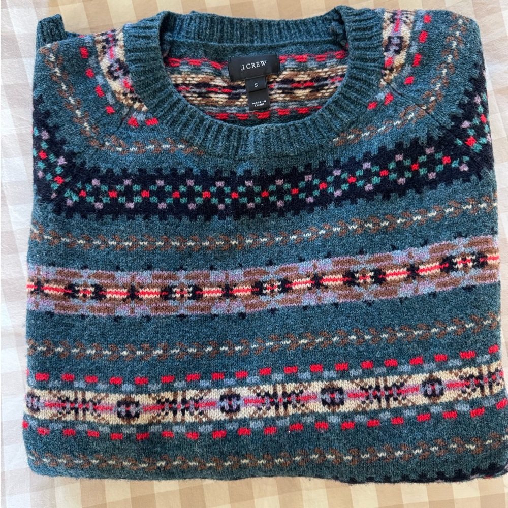 J. Crew Men's Sweater in Blue and Red Pattern